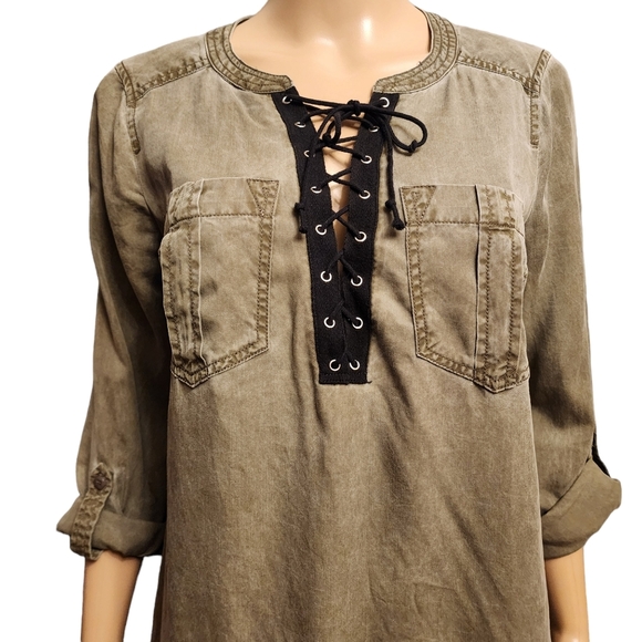 Express Army Green Utility Mini Dress S - Picture 4 of 12